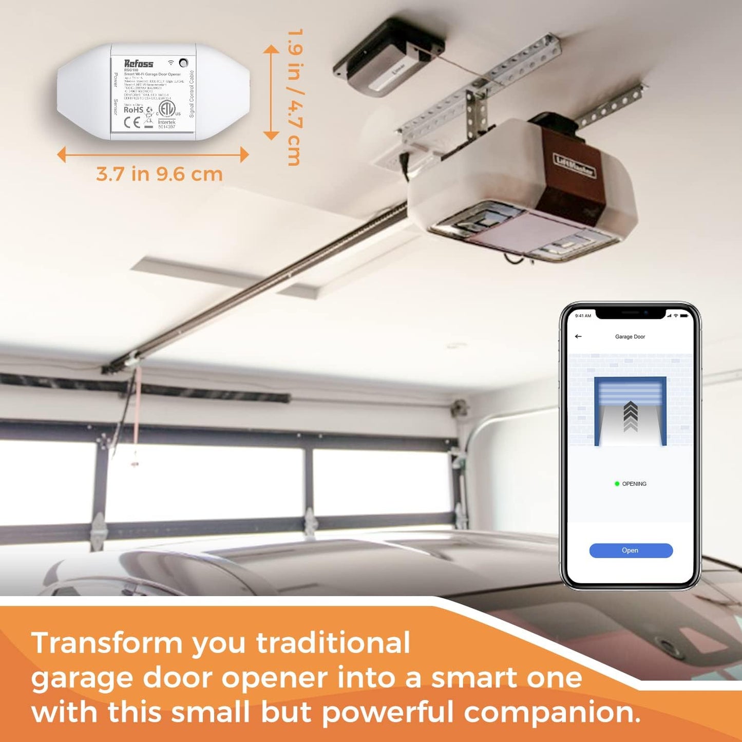 Smart Wi-Fi Garage Door Opener, App Control, Works with Alexa & Google, No Hub Needed, Refoss
