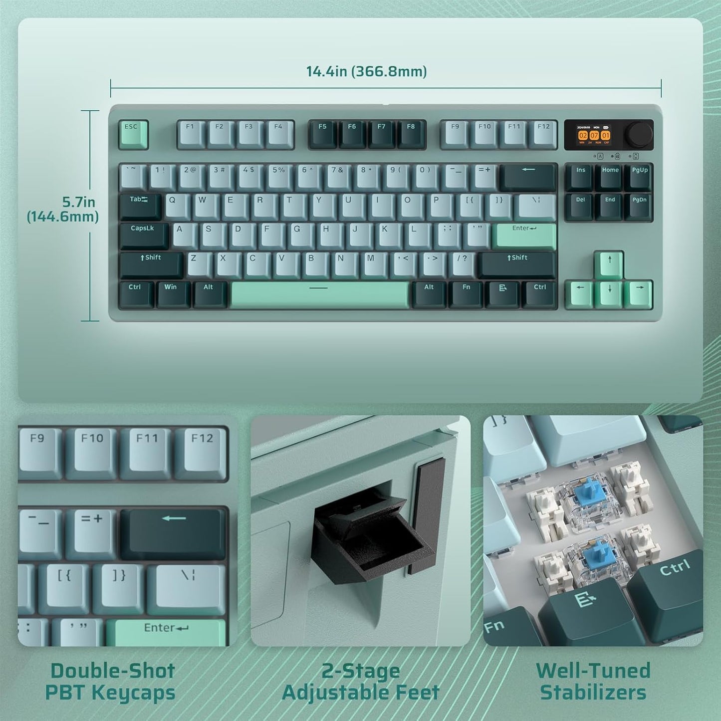 New Wireless Keyboard, NB841 PRO 75%, Display, Knob, RGB, Hot-Swap, LTC Nimbleback, Blue Switch