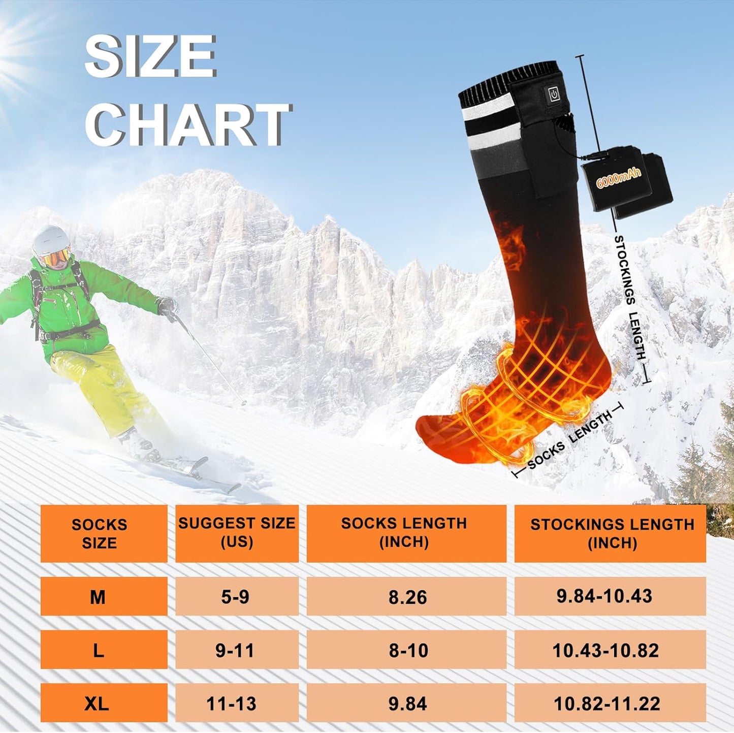 New Heated Socks, APP Control, 3000mAh, 17H Heating, 5-Level Temp, Black M, Aotomee