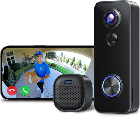 Used Doorbell Camera Wireless Outdoor w/ Chime, Pano View, 2K 3MP, XTU