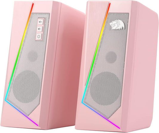RGB PC Gaming Speakers w/ 6 LED Modes, USB Powered & 3.5mm Jack, Pink, GS520, Redragon