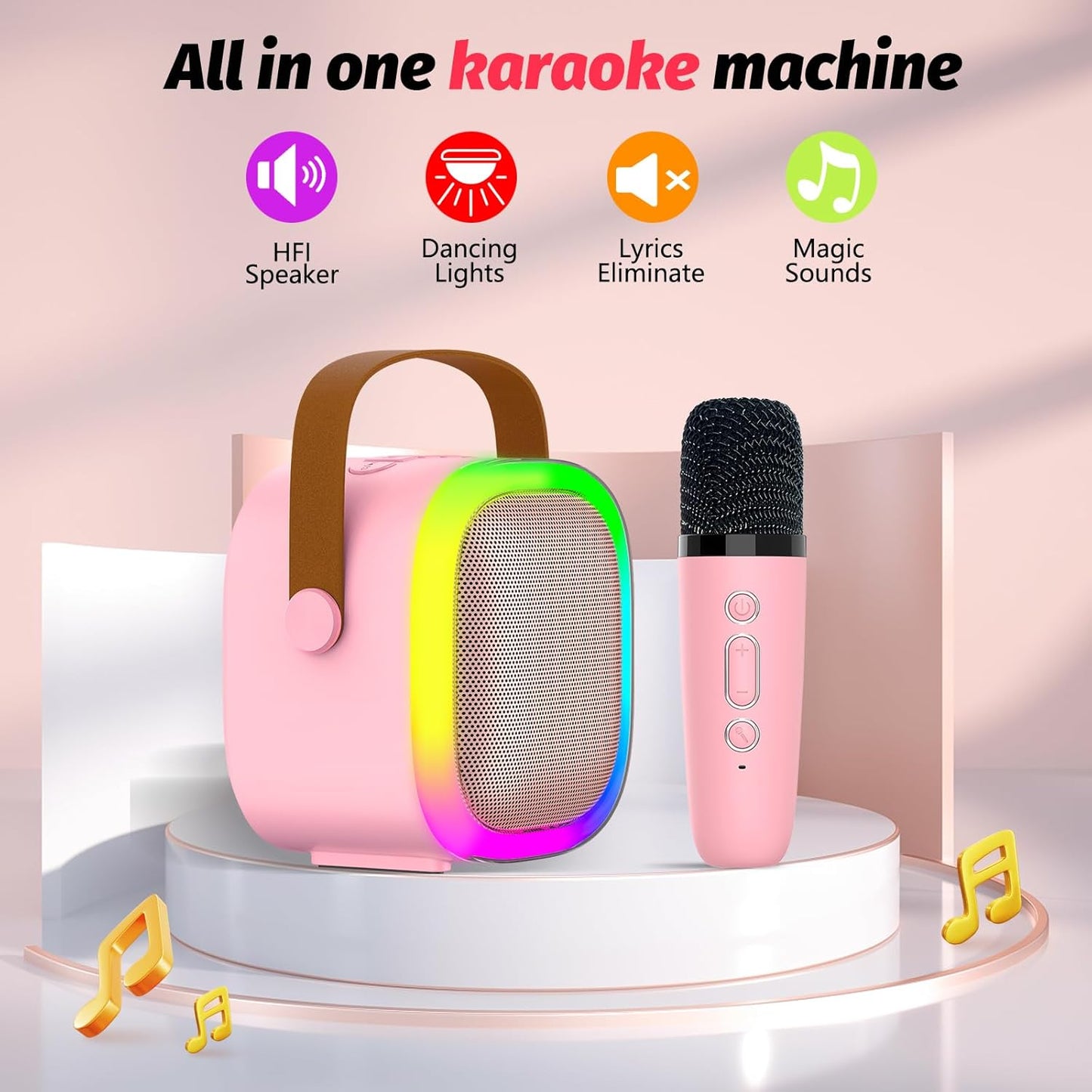 New Kids Karaoke Microphone, Small and Portable wireless Machine, Voice Changing, Pink Toy