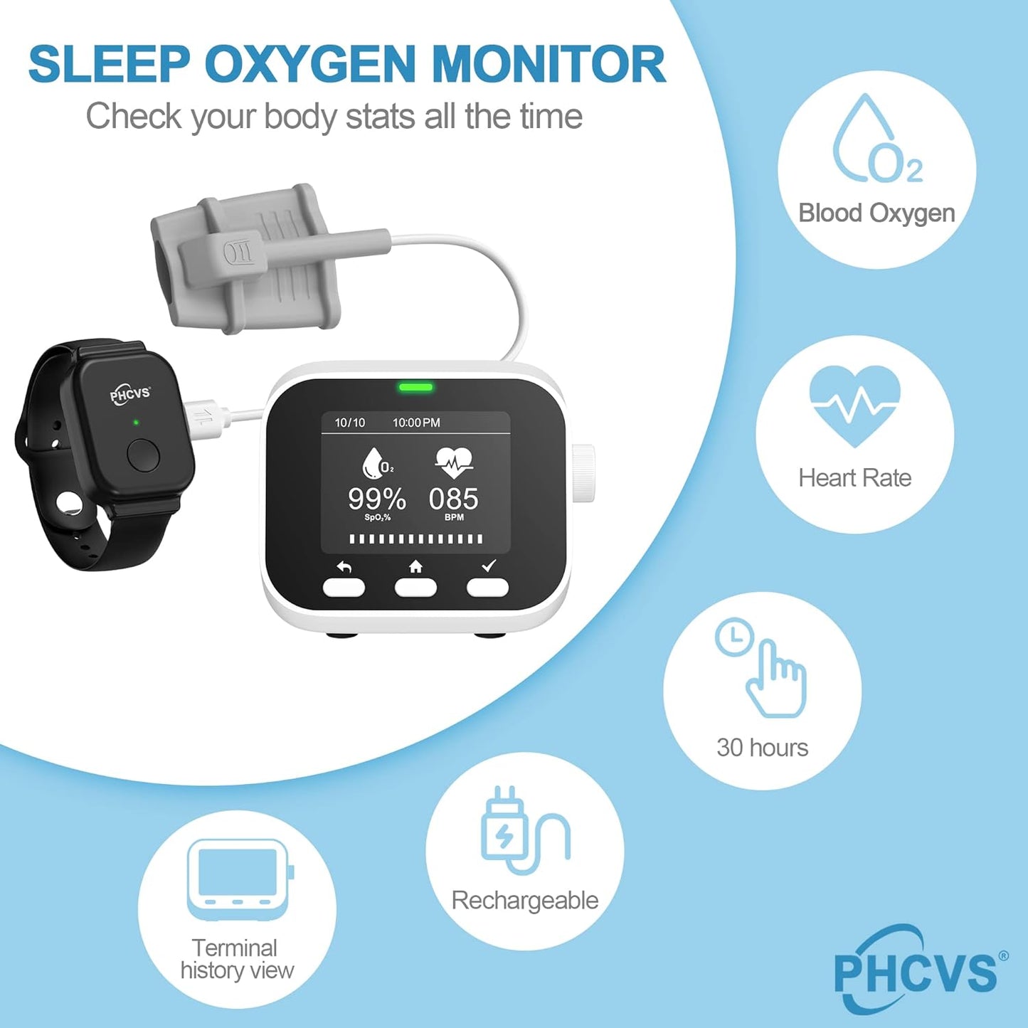 PHCVS Sport O2 Monitor for Adults, Wearable, Continuous O2 & Heart Rate Tracking, Sports Use Only