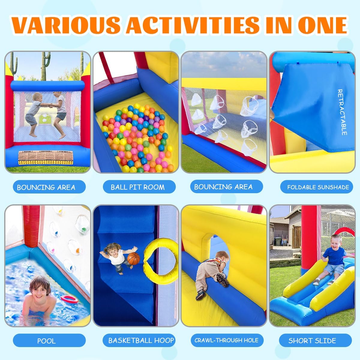 Kids Inflatable Bounce House / Bouncy Castle with Slide, Ball Pit & Blower