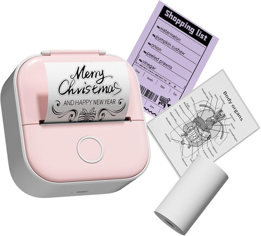 New Phomemo T02 Inkless Thermal Mini Printer, 3 rolls of paper, Stickers, To-Do Lists etc. (Pink)