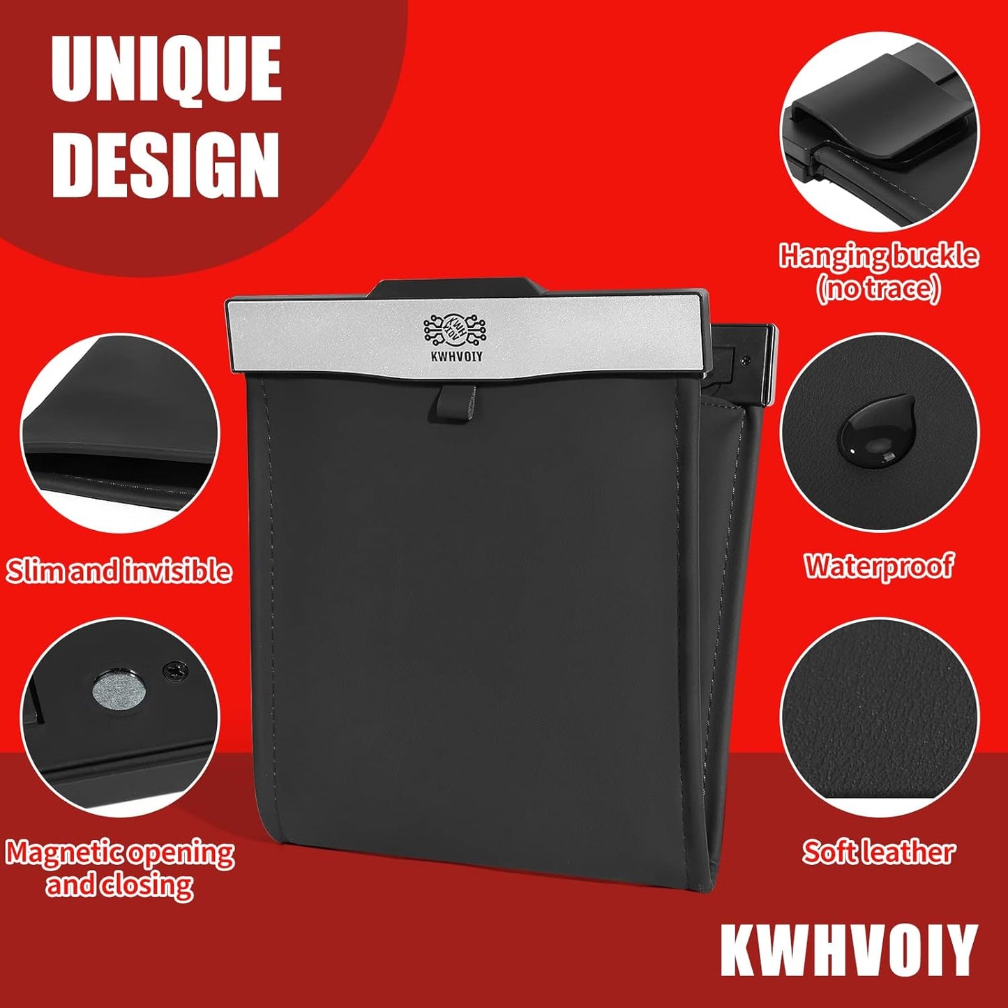 New Car Trash Can (11.6" x 11.6"), with LED, Magnetic Foldable, PU Leather, 30 Bags