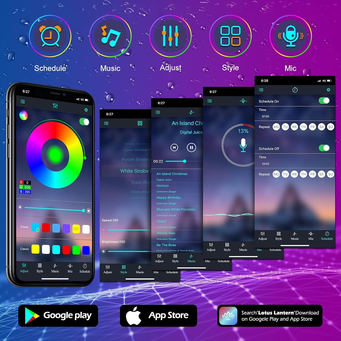 100ft Outdoor LED Strip Lights, Waterproof, Bluetooth App, Music Sync, AILBTON