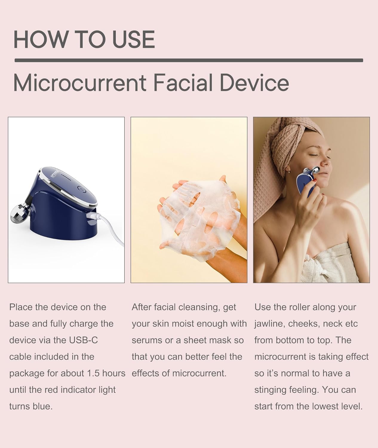 Microcurrent Facial Device, 5-in-1 Massager, Face Roller, Skin Care, Royal Blue, MCSYPOAL
