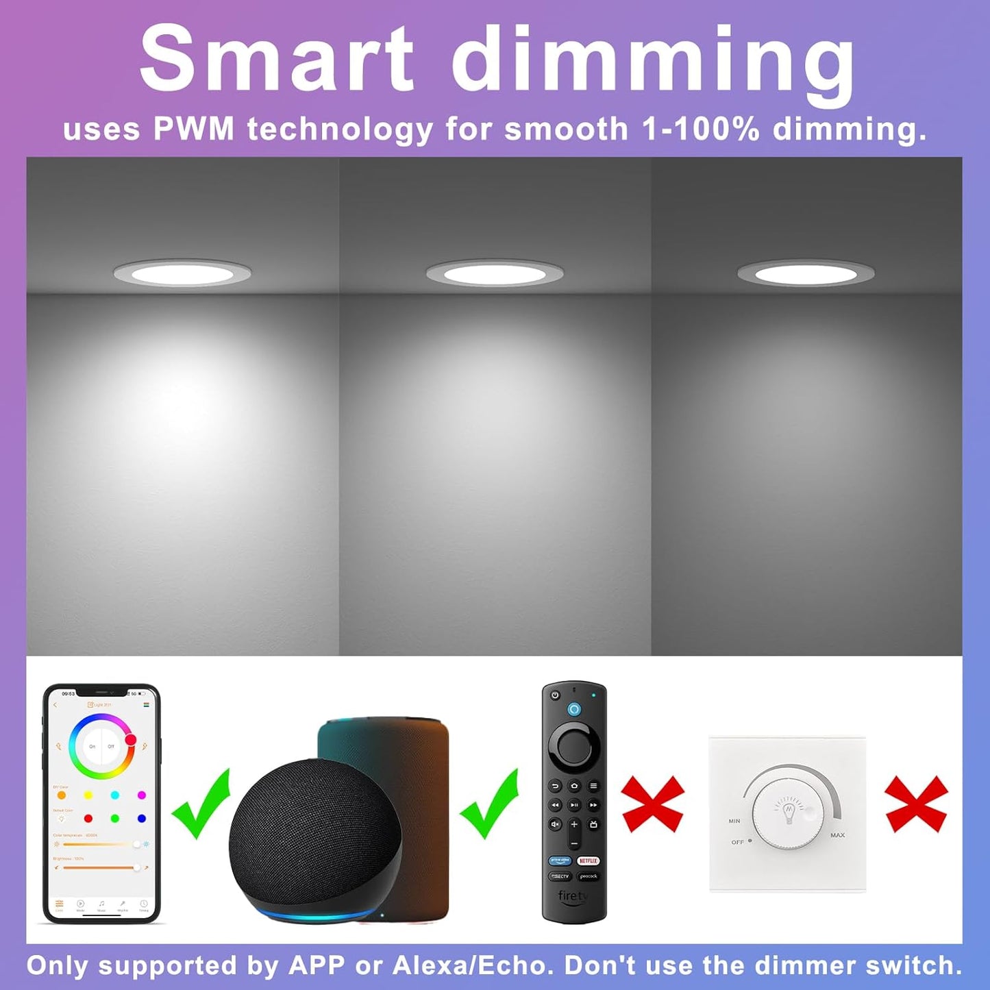 New 12 Pack RGB Smart Recessed Lighting 6 Inch, 2700K~5700K, Bluetooth, 16W, 1350 Lumen