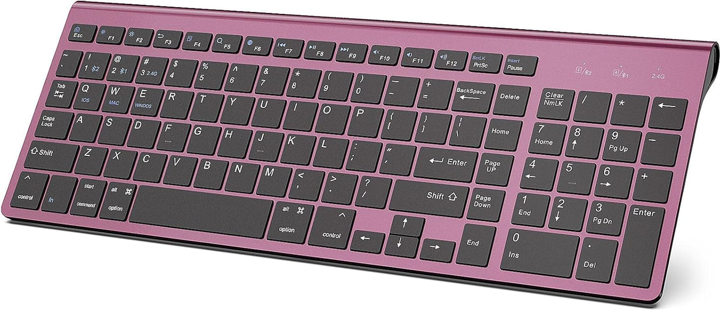 New Wireless Keyboard, 2.4G Slim and Compact Wireless Keyboard for Multiple Devices -Wine Red