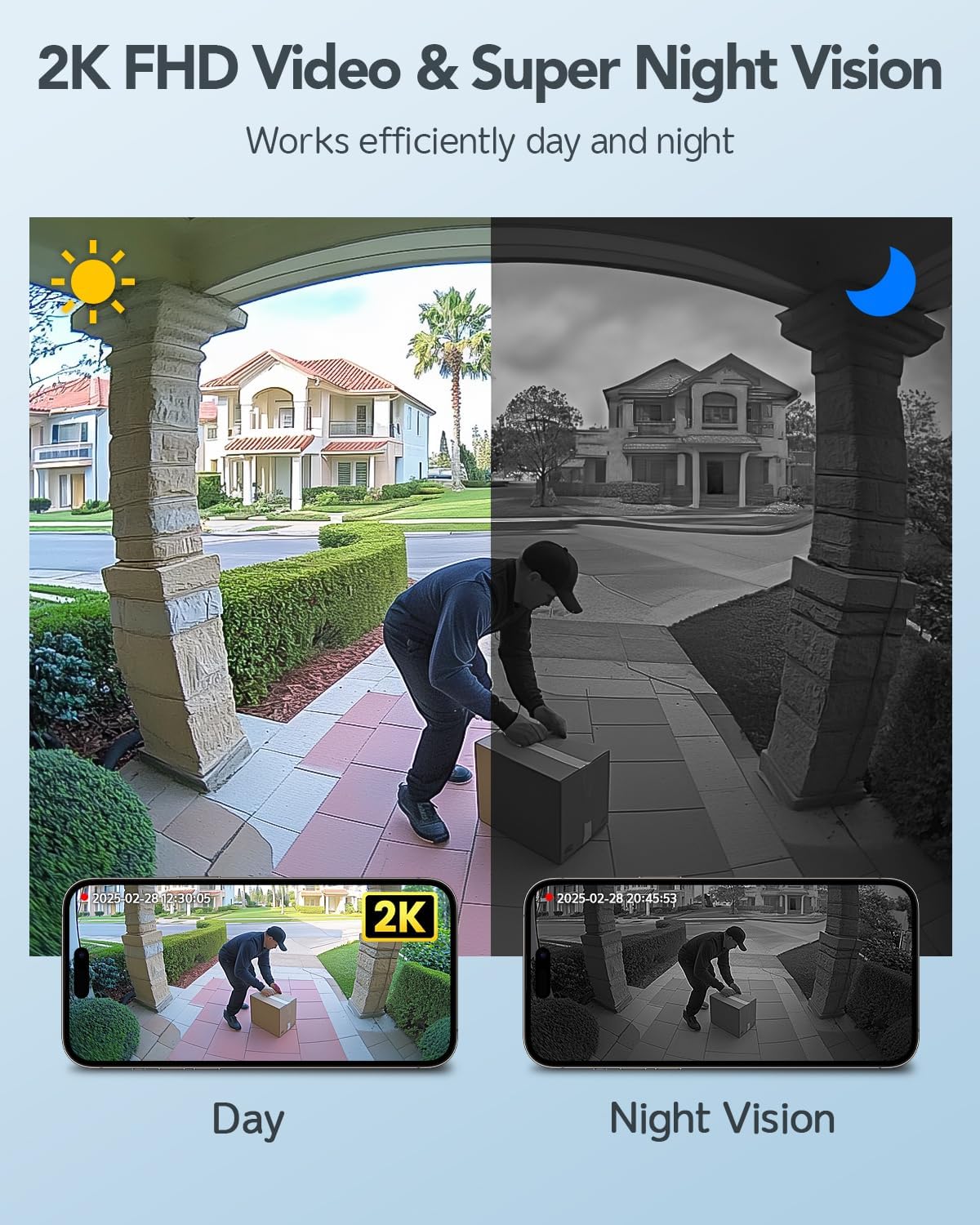 Used Doorbell Camera Wireless Outdoor w/ Chime, Pano View, 2K 3MP, XTU