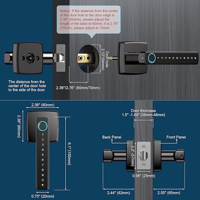 Fingerprint Door Lock, Keyless Entry, Bluetooth, Touchscreen Keypad, App Control, for Home, Aibocn