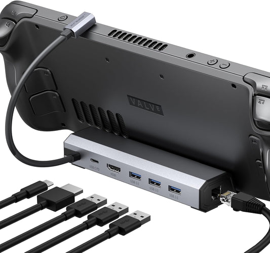 6-in-1 Dock for SteamDeck/ROG/Legion, HDMI 4K@60, GbE, 3 USB3, 100W USB-C Charge, JSAUX