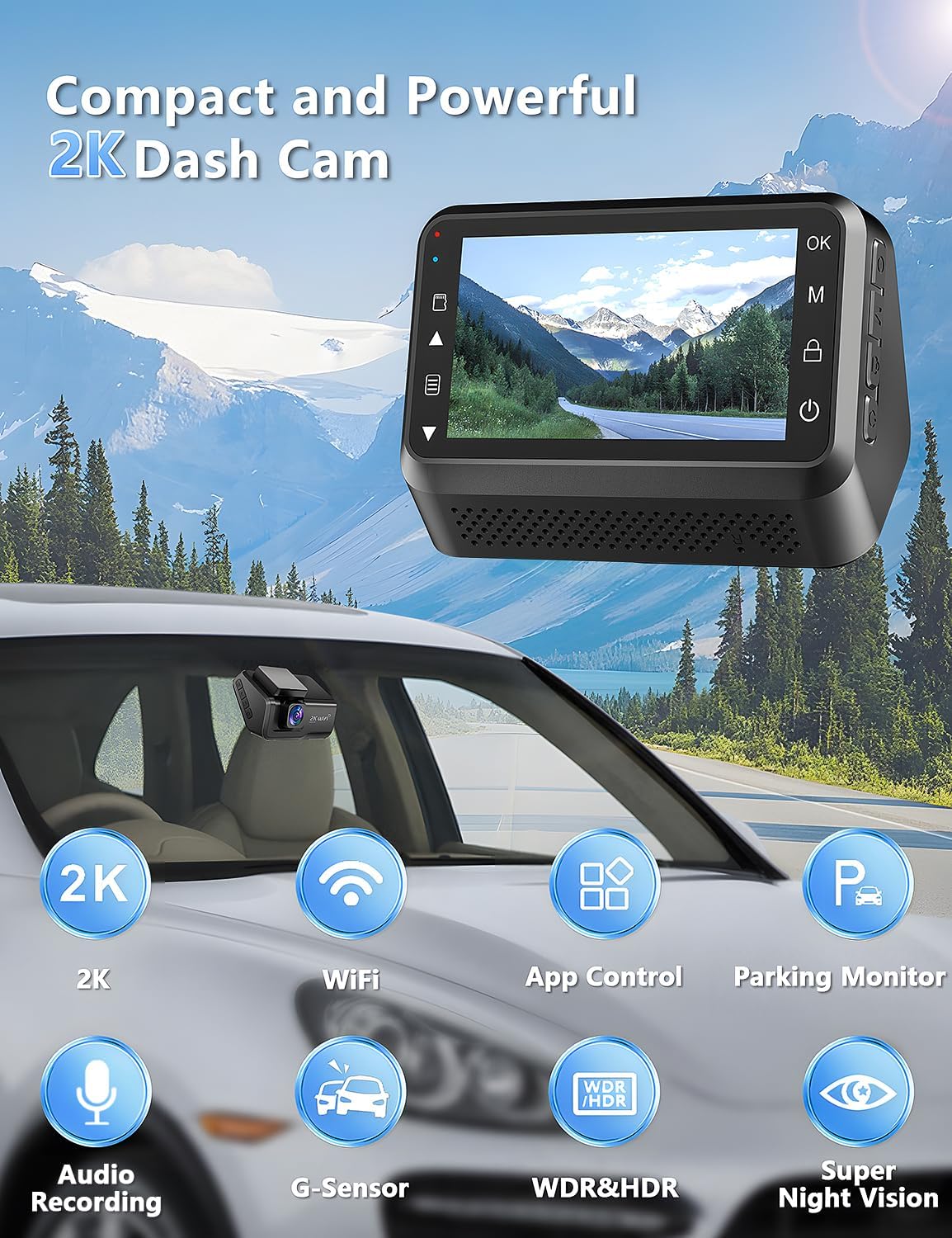 New 2K Dash Cam, WiFi, Night Vision, 24H Parking, 64GB Card, Otovoda Mini