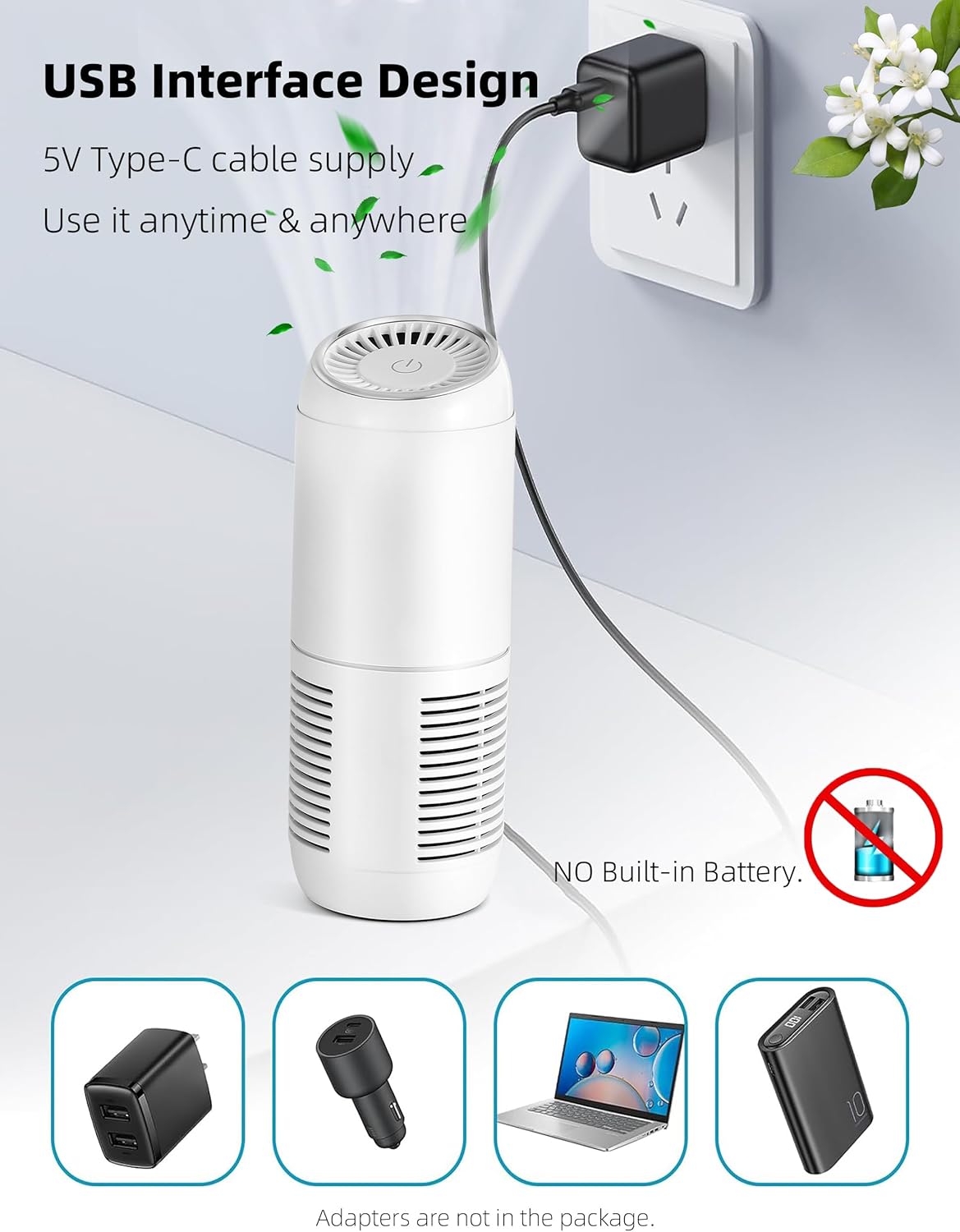Portable Car & Home Air Purifier w/ HEPA Filter, Eliminates Smoke, Odor, Dust, Pollen, White