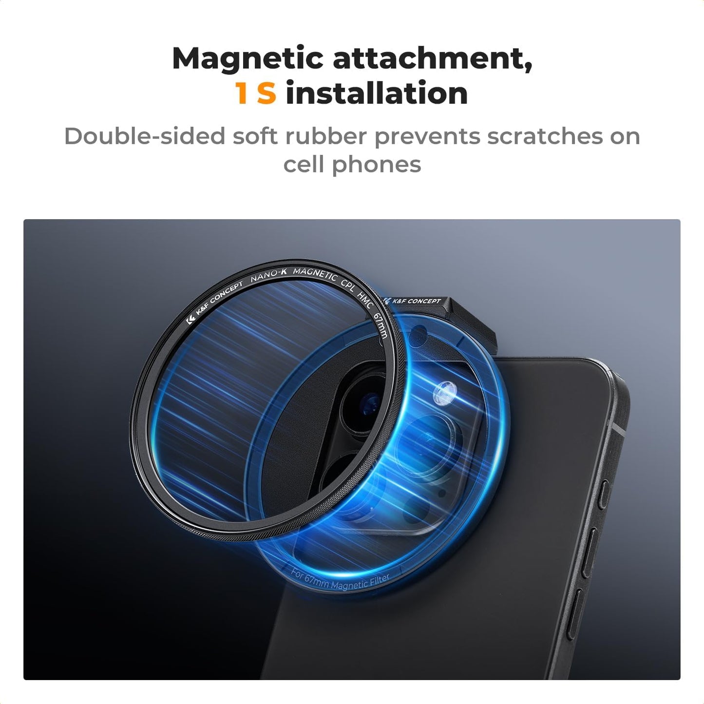 67mm Magnetic CPL Filter Kit for iPhone, with Phone Clip Mount, HD Optical Glass, K&F Concept