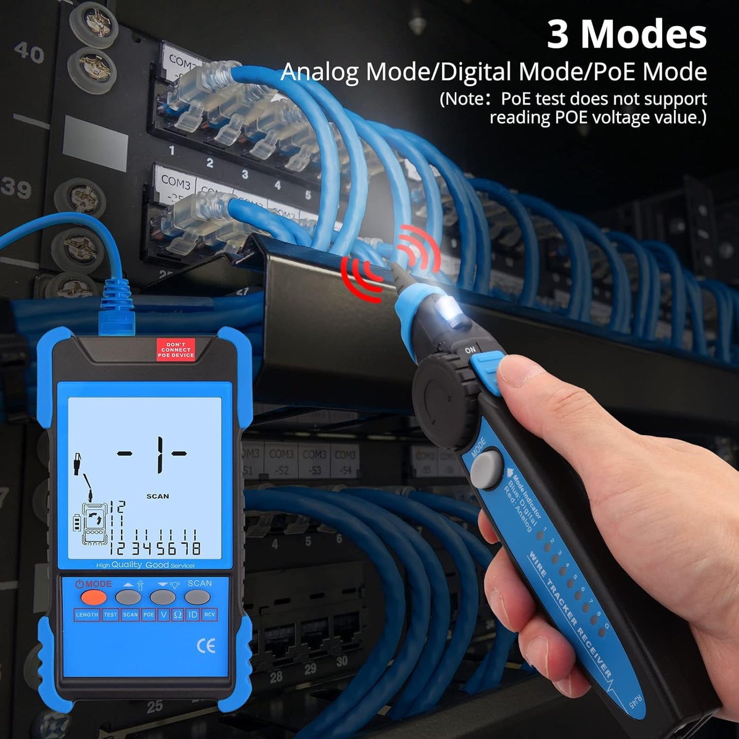 Network Cable Tester with PoE, NCV & Length Measurement for CAT5/CAT6/CAT8, YGiTK