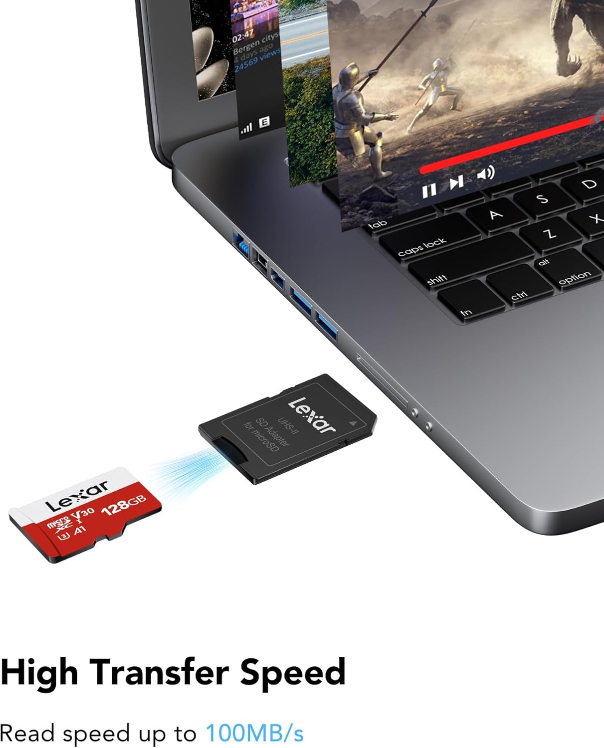 128GB Micro SD Card, Up to 100MB/s, A1, U3, V30, Class10, High Speed with Adapter, Lexar