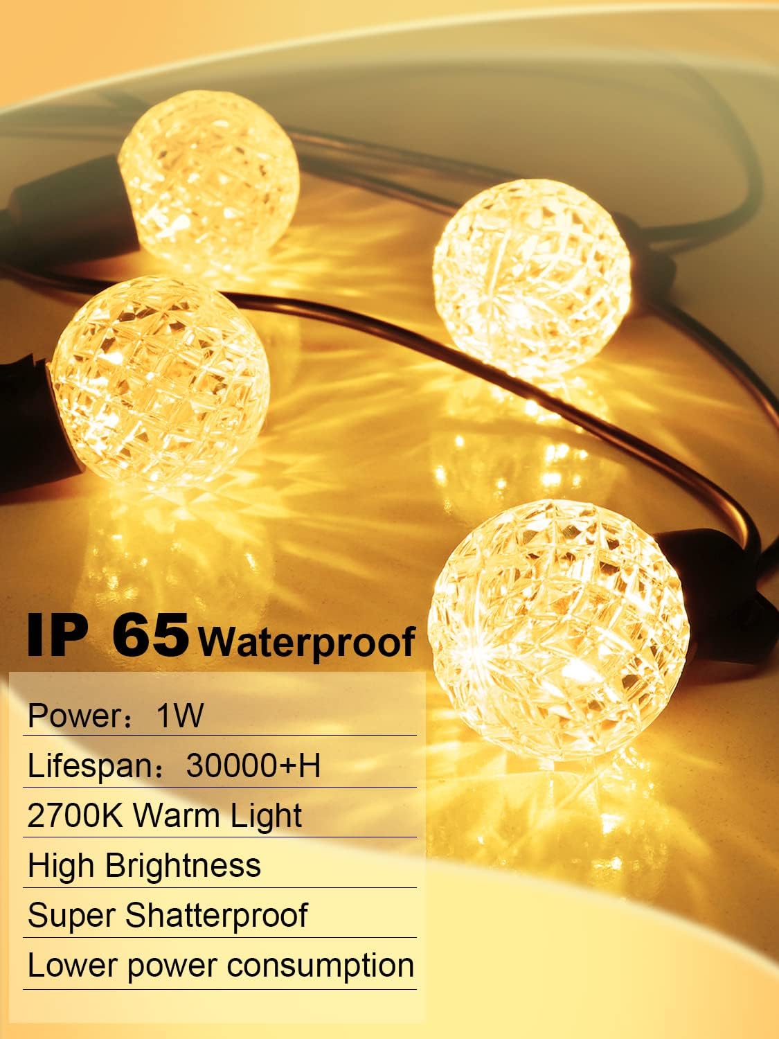 Outdoor String Lights, 100FT Patio Lights, 40 G40 LED Bulbs, Waterproof, for Backyard, Deck, Garden