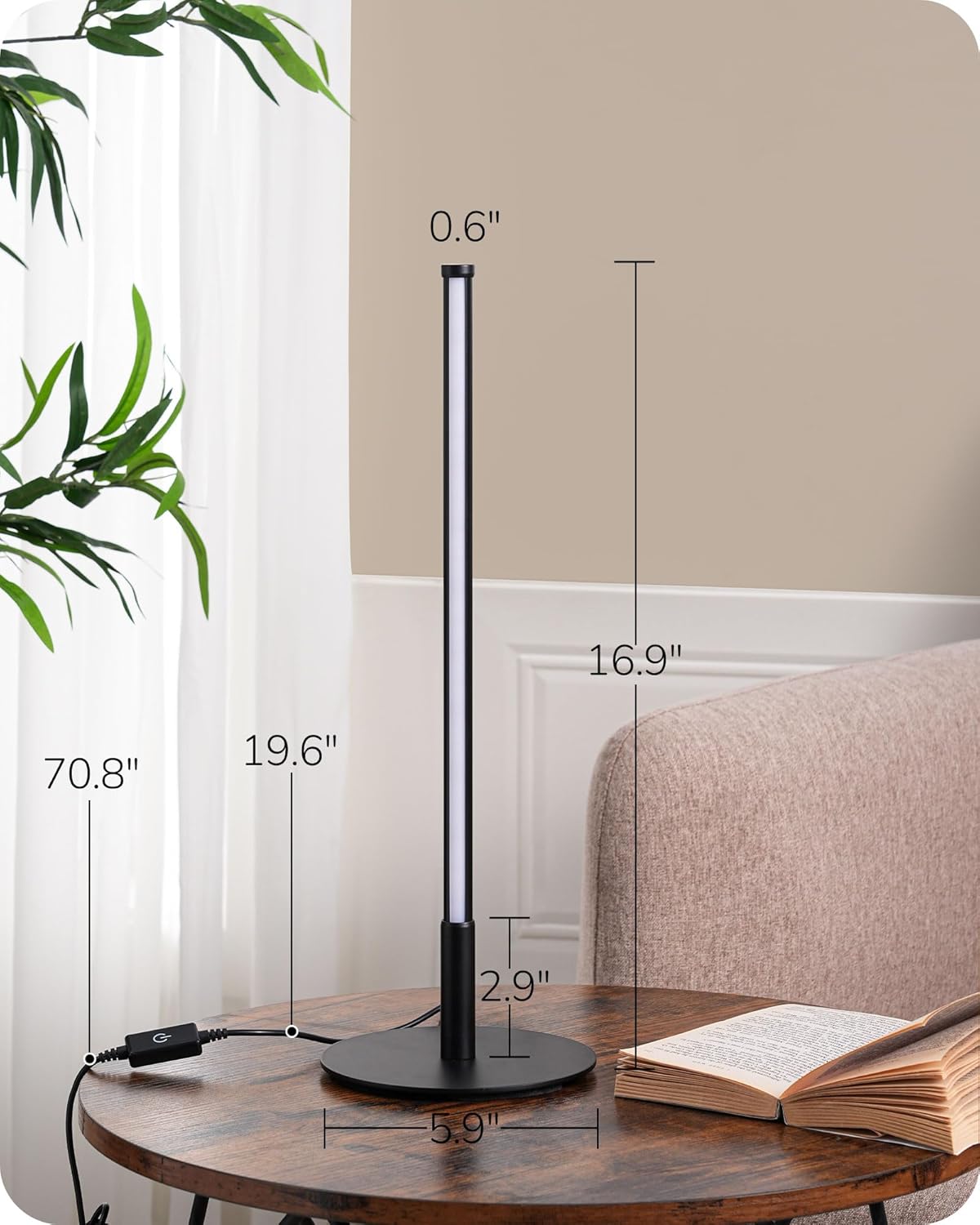 New LED Table Lamp, Minimalist Bedside Lamp with 3 Dimmable Color Temperature, Touch Controller 6W