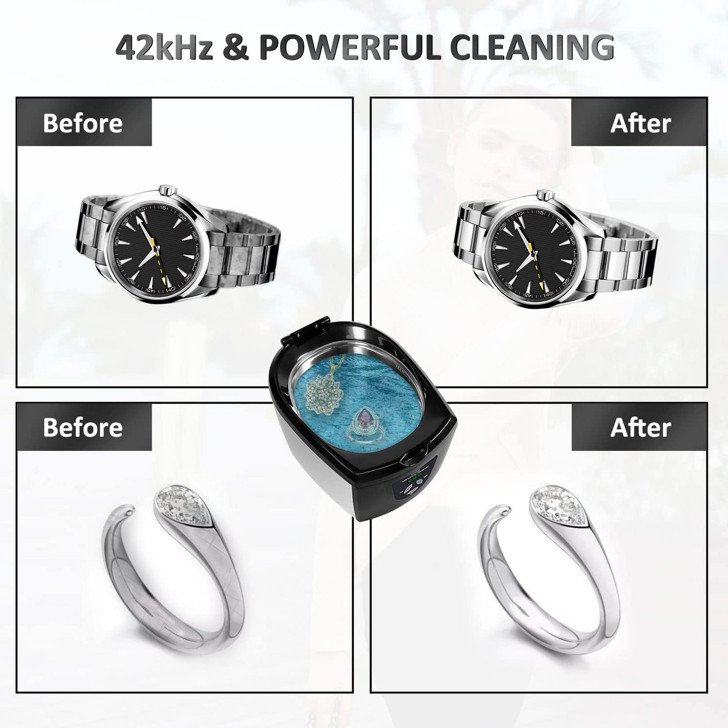 750ML Ultrasonic Jewelry Cleaner, 42000Hz Professional Machine for Rings & Glasses, VLOXO