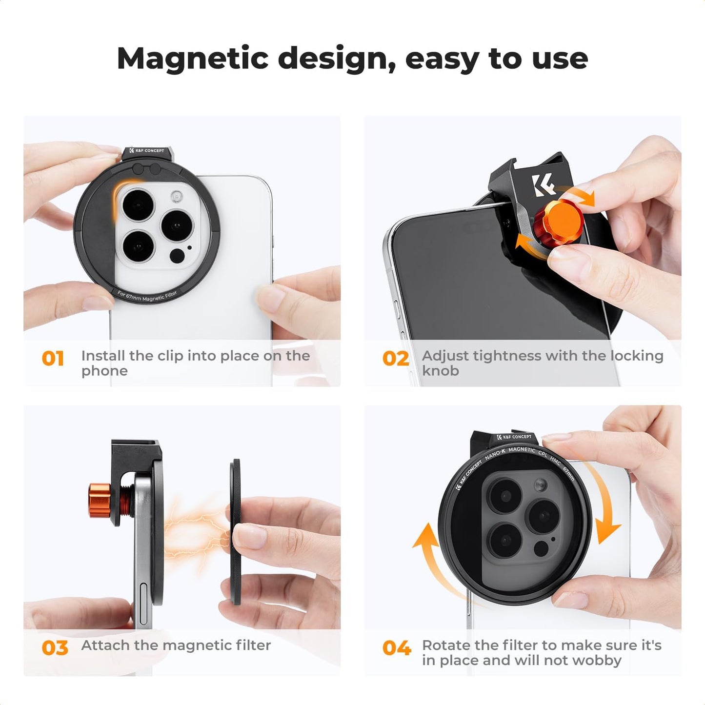 67mm Magnetic CPL Filter Kit for iPhone, with Phone Clip Mount, HD Optical Glass, K&F Concept