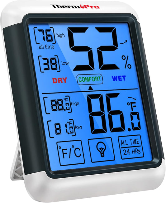 Digital Indoor Thermometer & Hygrometer, Jumbo Touchscreen, Backlight, TP55, ThermoPro