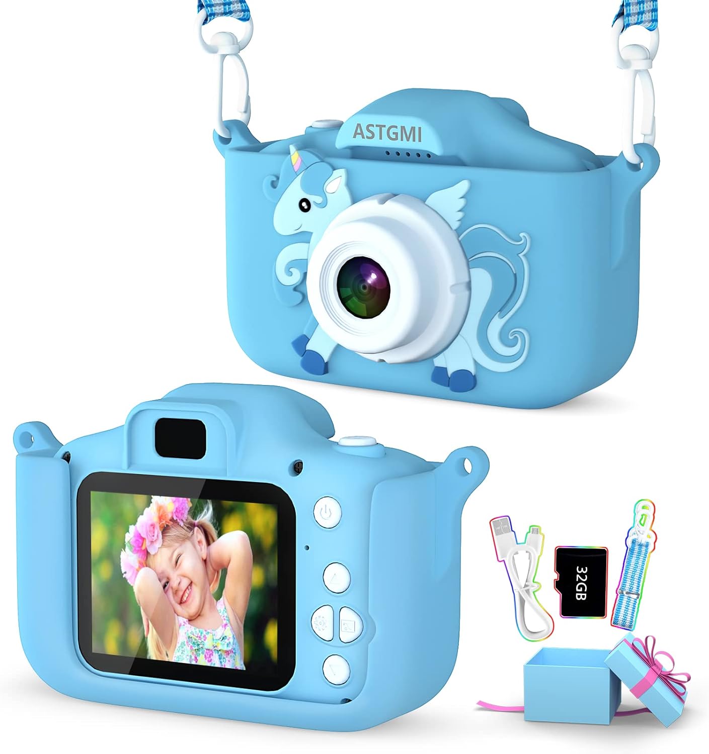 New ASTGMI Kids Camera, 1080P HD Video, 2.0 Inch IPS Screen, 32GB SD Card, for 3-8 Year Olds