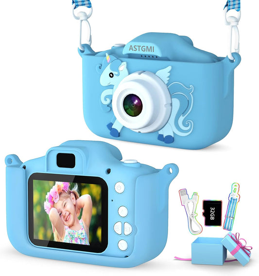 New ASTGMI Kids Camera, 1080P HD Video, 2.0 Inch IPS Screen, 32GB SD Card, for 3-8 Year Olds