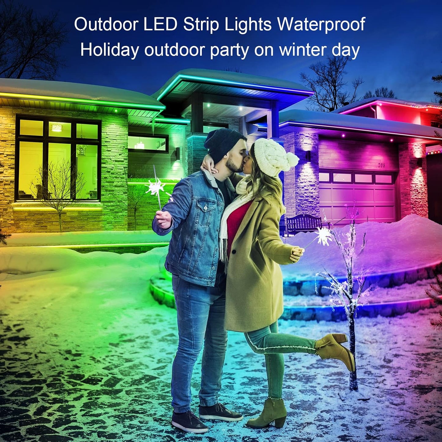 100ft Outdoor LED Strip Lights, Waterproof, Bluetooth App, Music Sync, AILBTON