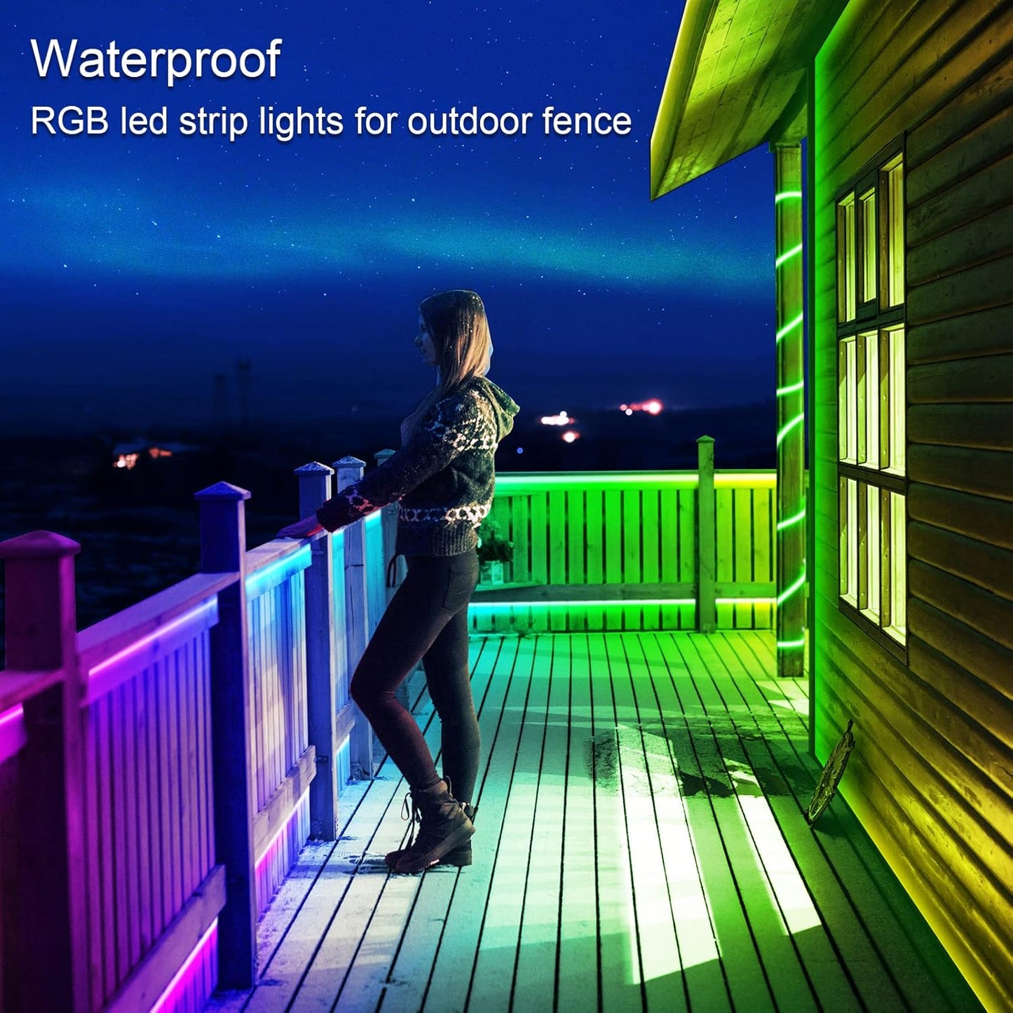 100ft Outdoor LED Strip Lights, Waterproof, Bluetooth App, Music Sync, AILBTON