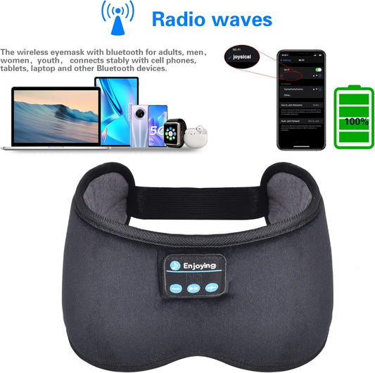 Bluetooth Sleep Mask Headband, Wireless 5.2, Light Blocking, Adjustable, for Side Sleepers, Black