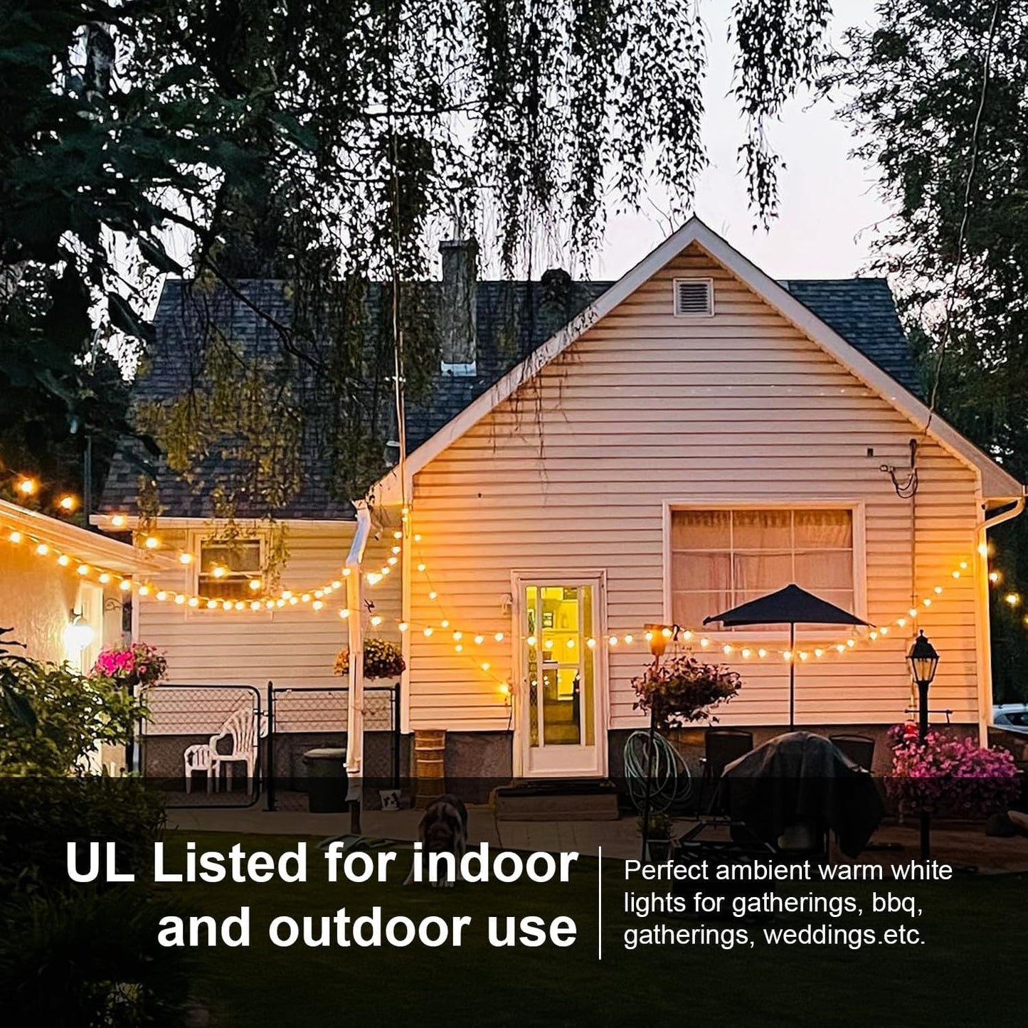 51FT Outdoor String Lights, 18 Shatterproof LED Bulbs, Waterproof Patio Lights, Black, Banord