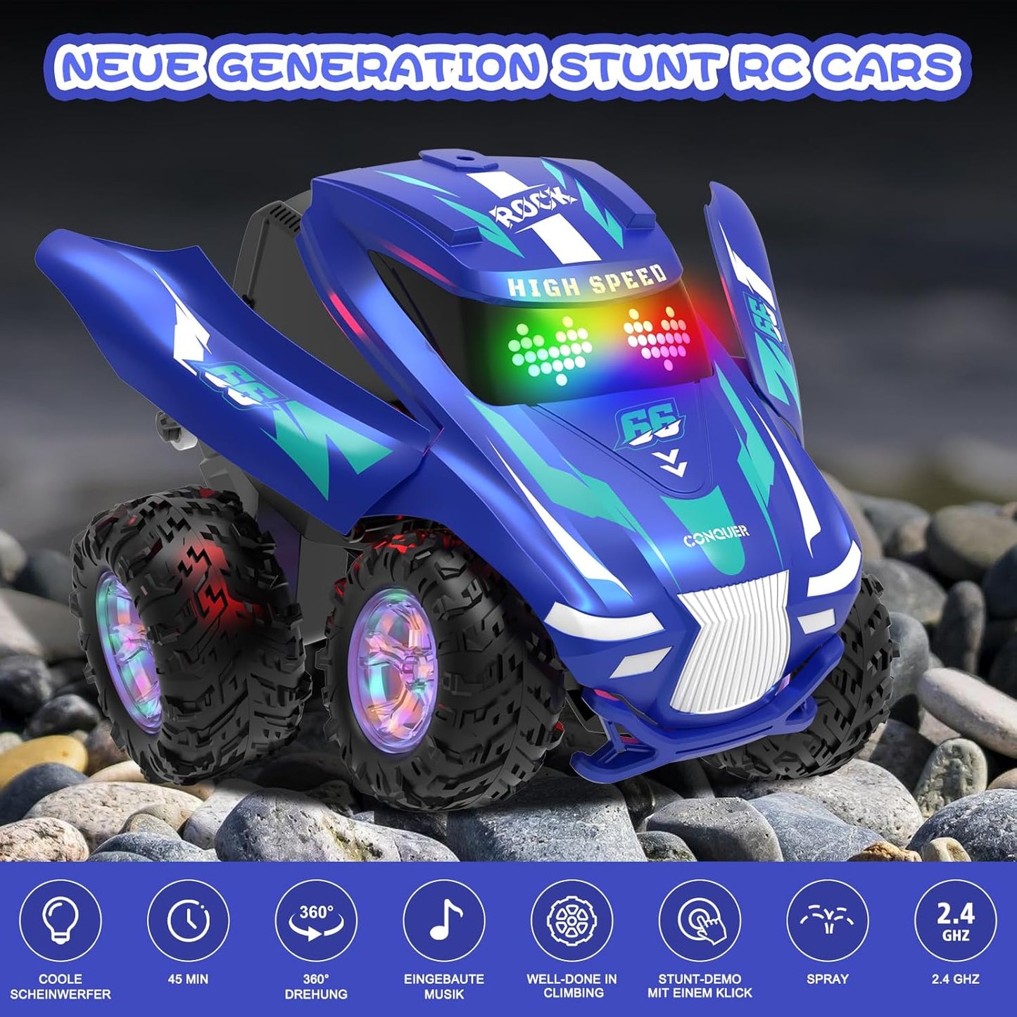New in Box RC Car, Spray, Light & Music, 360 Flips, Drift Stunt, All Terrain