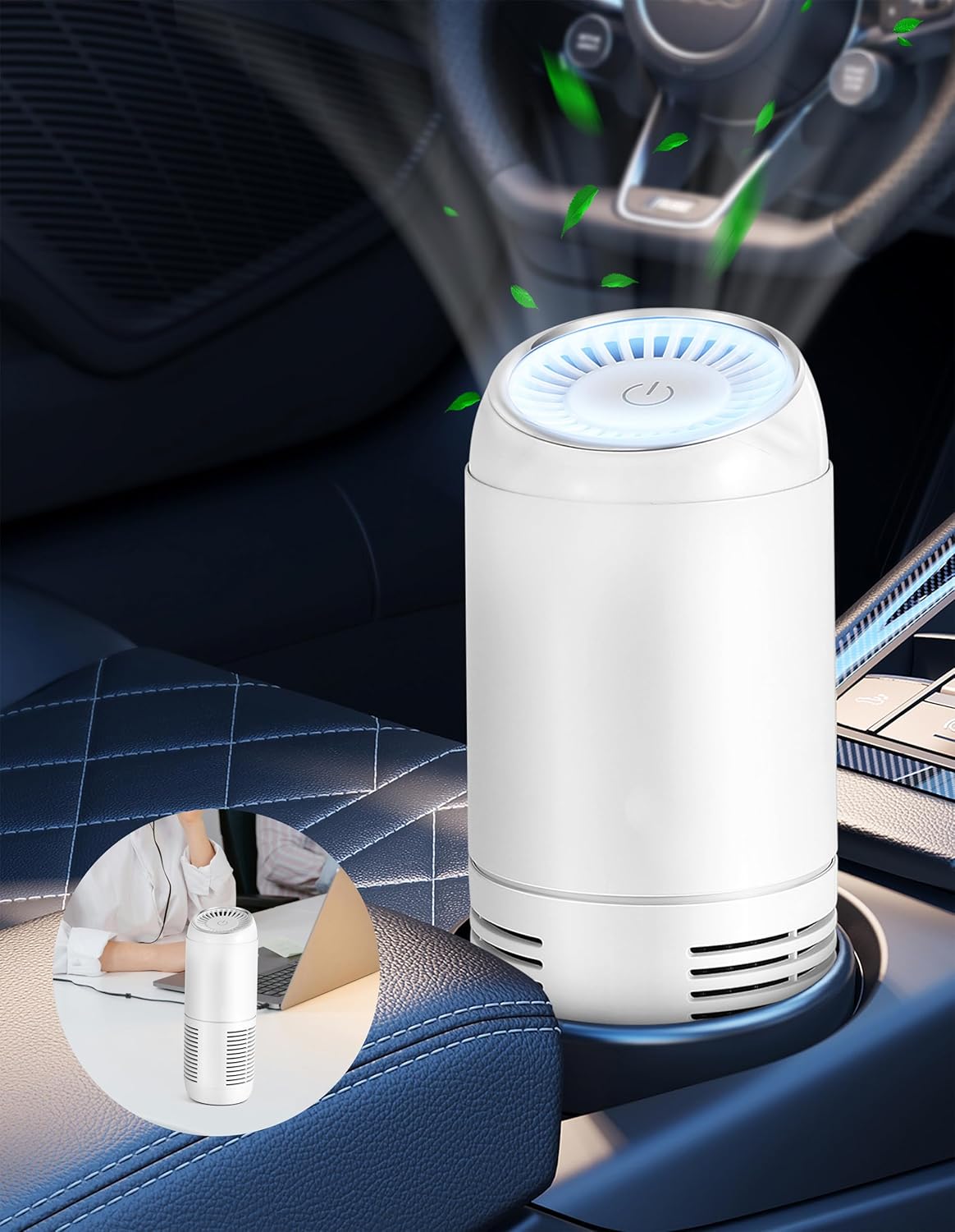 Portable Car & Home Air Purifier w/ HEPA Filter, Eliminates Smoke, Odor, Dust, Pollen, White