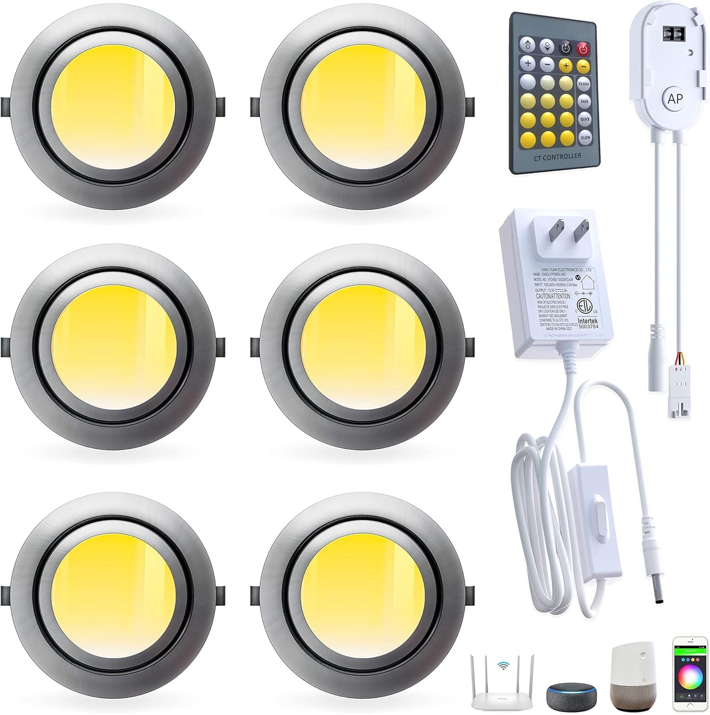 New Smart Lampaous PuckSmart Under Cabinet Lights, Round, Wired,2700K-6500K,Small Recessed LED 6pcs