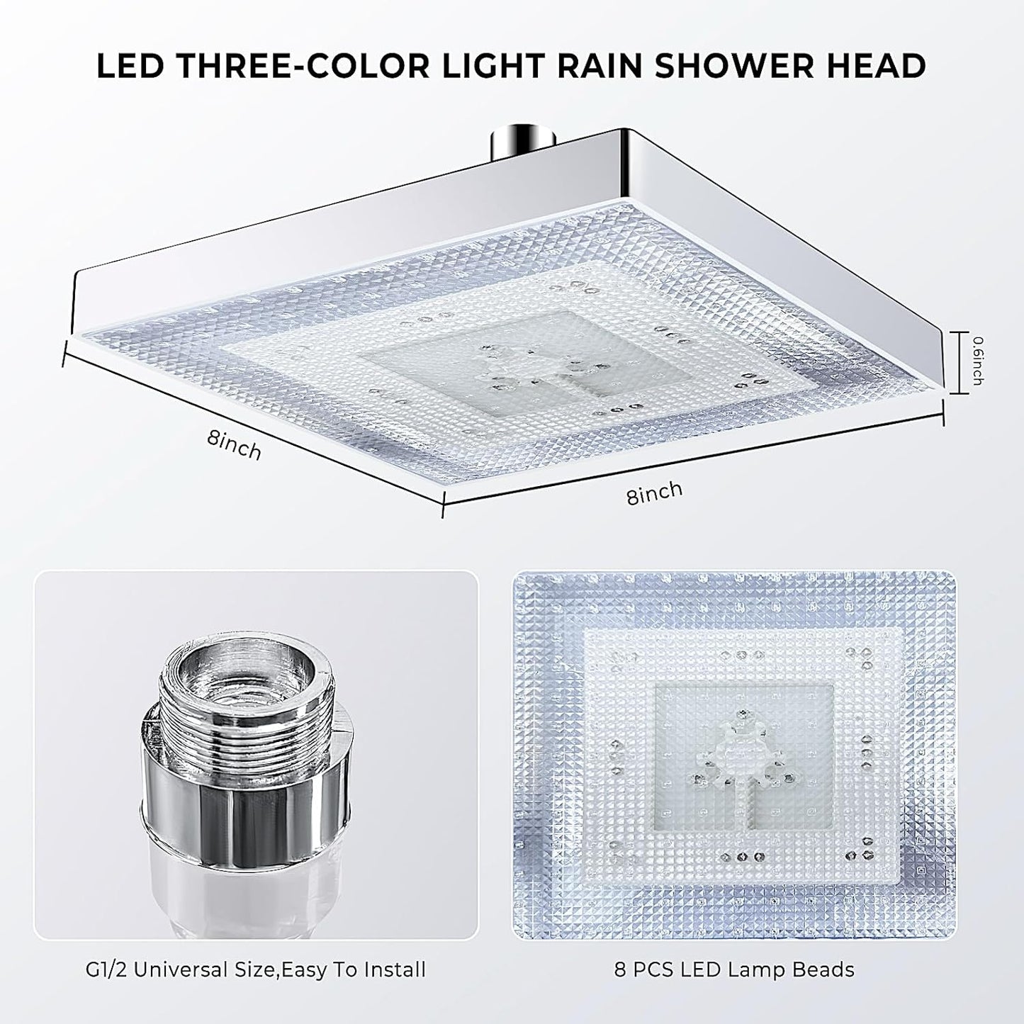 Atopskins LED Shower Head, Color Changing, 8 inch, Rainfall, High Pressure