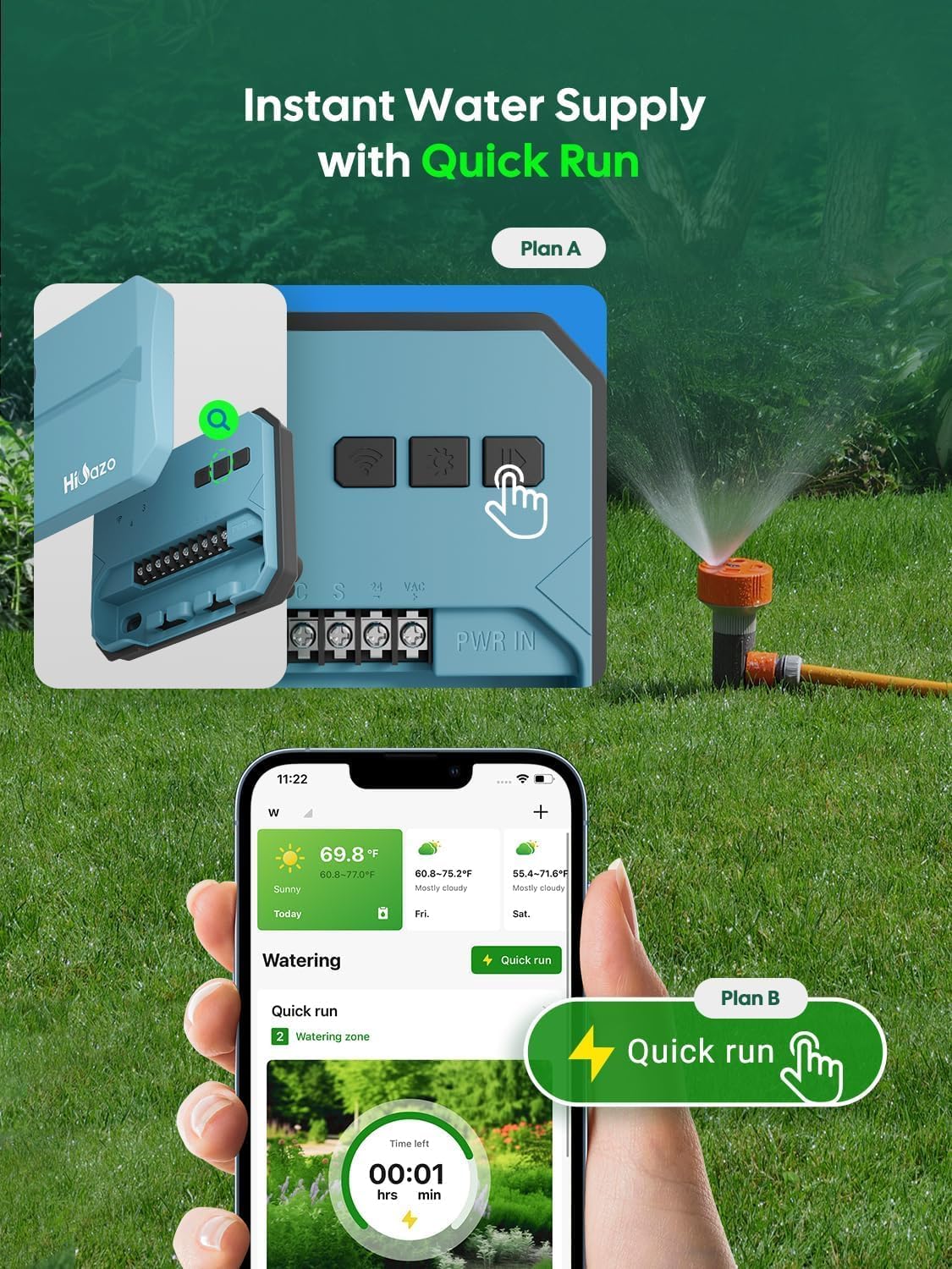 Smart WiFi Irrigation Controller, Weather-Based Watering, 4-Zone Sprinkler System, HiOazo