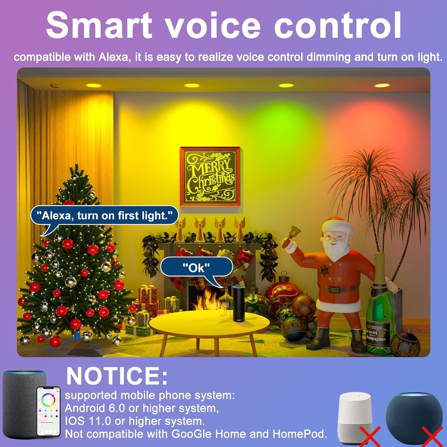 New 12 Pack RGB Smart Recessed Lighting 6 Inch, 2700K~5700K, Bluetooth, 16W, 1350 Lumen