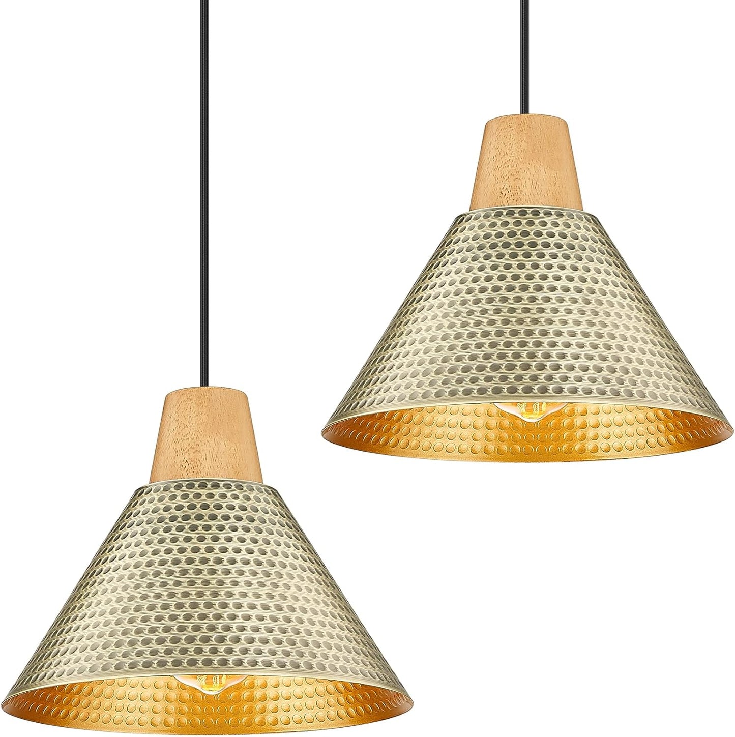FEMILA 2-Pack 10'' Gold Pendant Lights, Hammered Shade, Kitchen Island Lighting - 4FG59MIL-2L