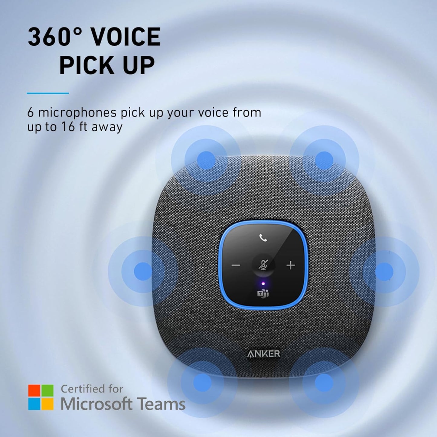 New PowerConf S3 MS Speakerphone, Teams Certified, 6 Mics, 24H Call, Bluetooth 5.3, Anker