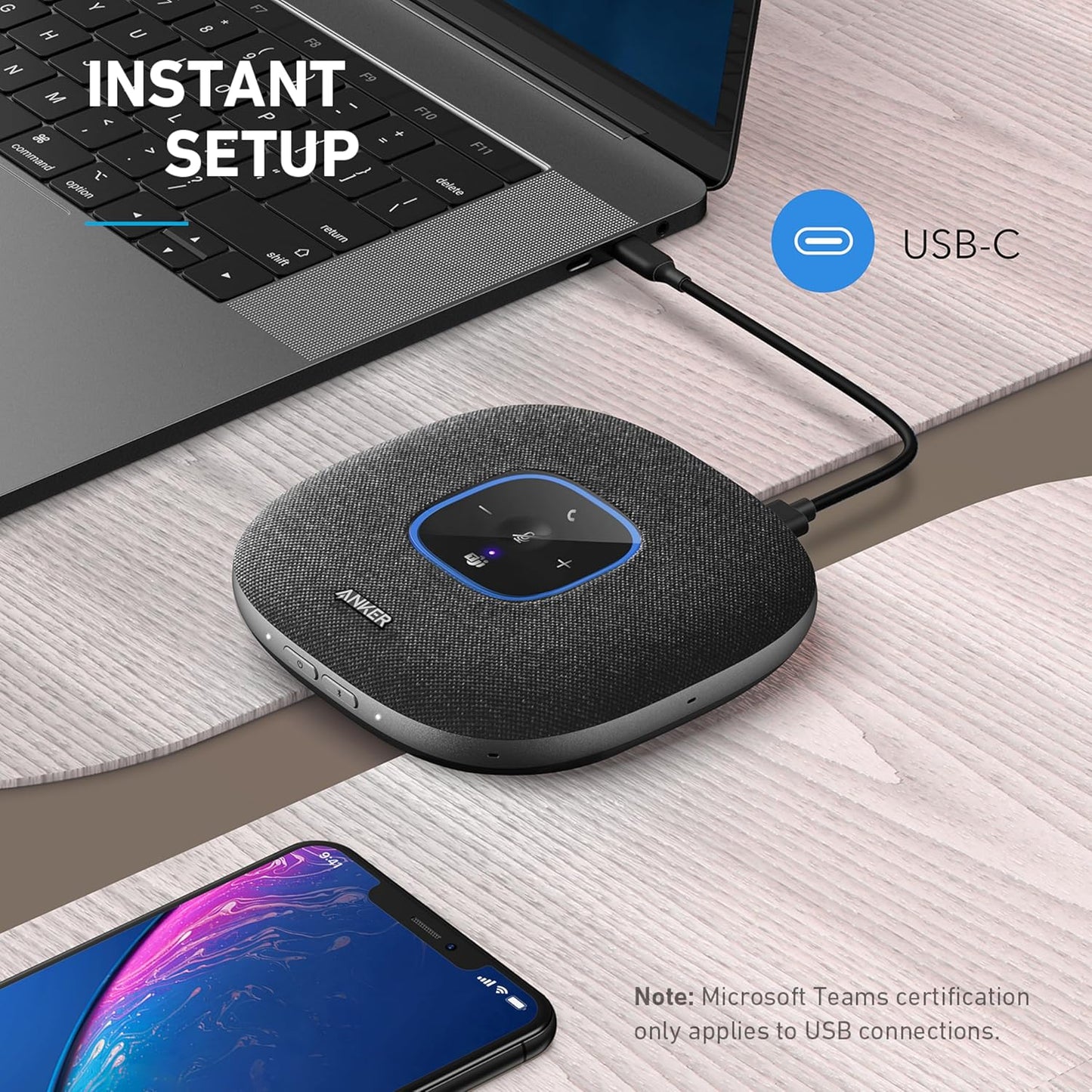 New PowerConf S3 MS Speakerphone, Teams Certified, 6 Mics, 24H Call, Bluetooth 5.3, Anker