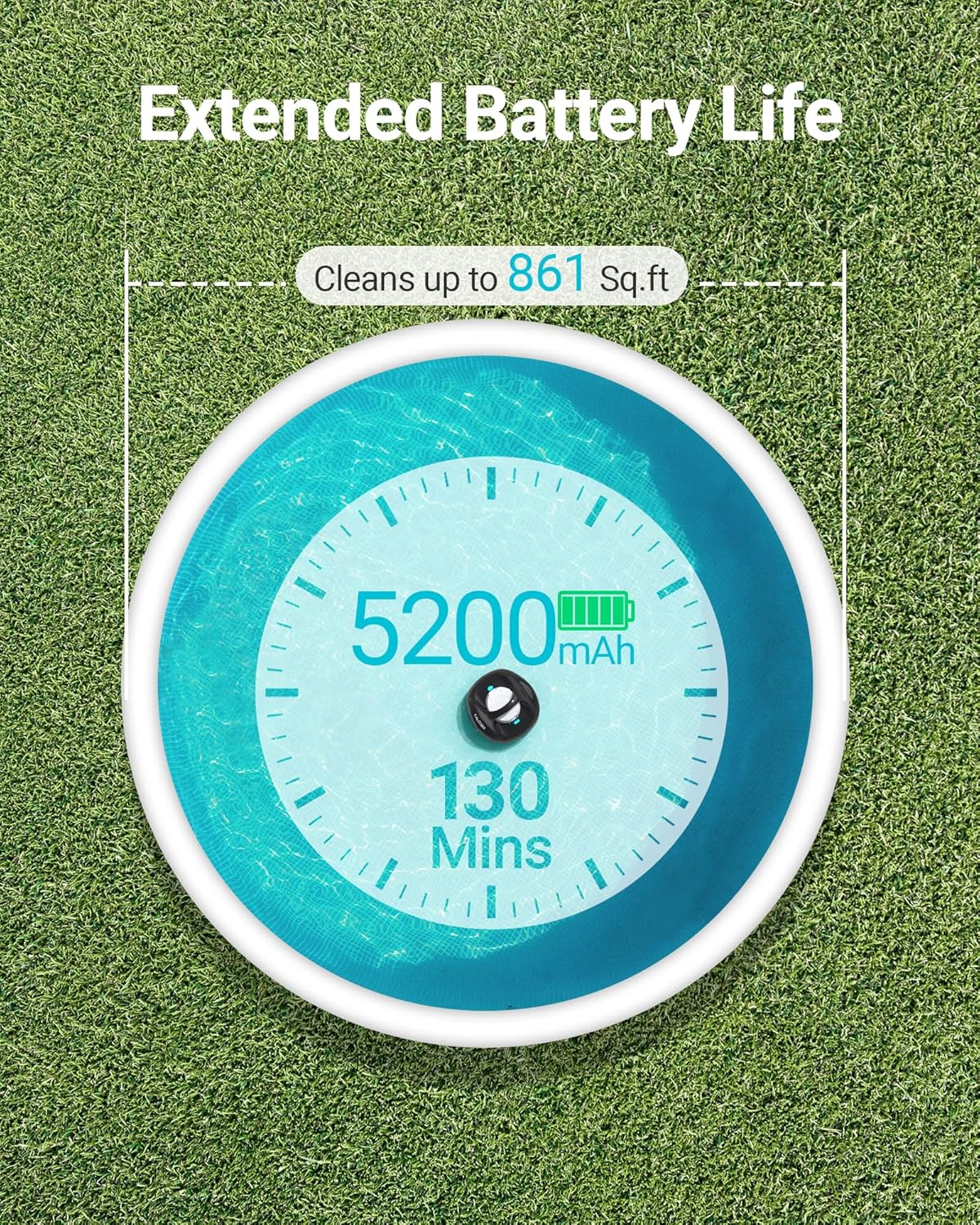 Robotic Pool Cleaner, Cordless, 130Min Runtime, 861 sq.ft, Auto-Parking, 2.5h Fast Charging