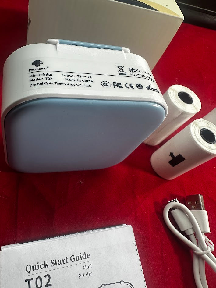 New Phomemo T02 Inkless Thermal Mini Printer, 3 rolls of paper, Stickers, To-Do Lists, BLUE