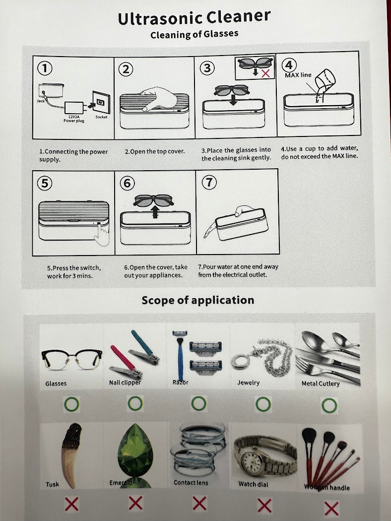 Ultrasonic Jewelry Cleaner, 45kHz, 500ml, One-Touch Operation, for Glasses, Rings, Silver, INSMART