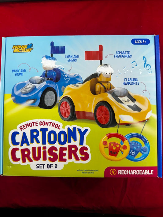 New Cartoony Cruisers, Rechargeable remote control set of 2 RC Cars for toddlers