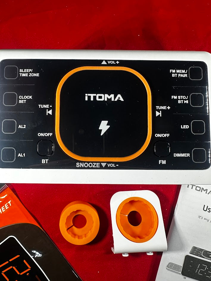 Dual Wireless Charging Alarm Clock, Bluetooth Speaker, FM Radio, USB Ports, Dual Alarms, Snooze