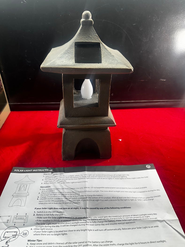 Solar Powered Pagoda, Japanese Garden Decor, Lantern, LED Garden Light, VP Home