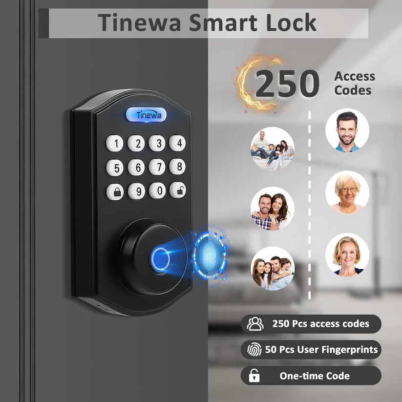 New Door Lock, Deadbolt, Fingerprint, Digital Keypad, Auto Lock, App Control, DLE601BK