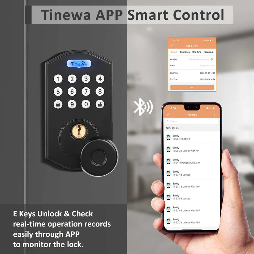 New Door Lock, Deadbolt, Fingerprint, Digital Keypad, Auto Lock, App Control, DLE601BK